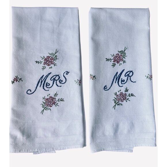 Mr. & Mrs. Hand Embroidered Tea Towels Set - Picture 1 of 14